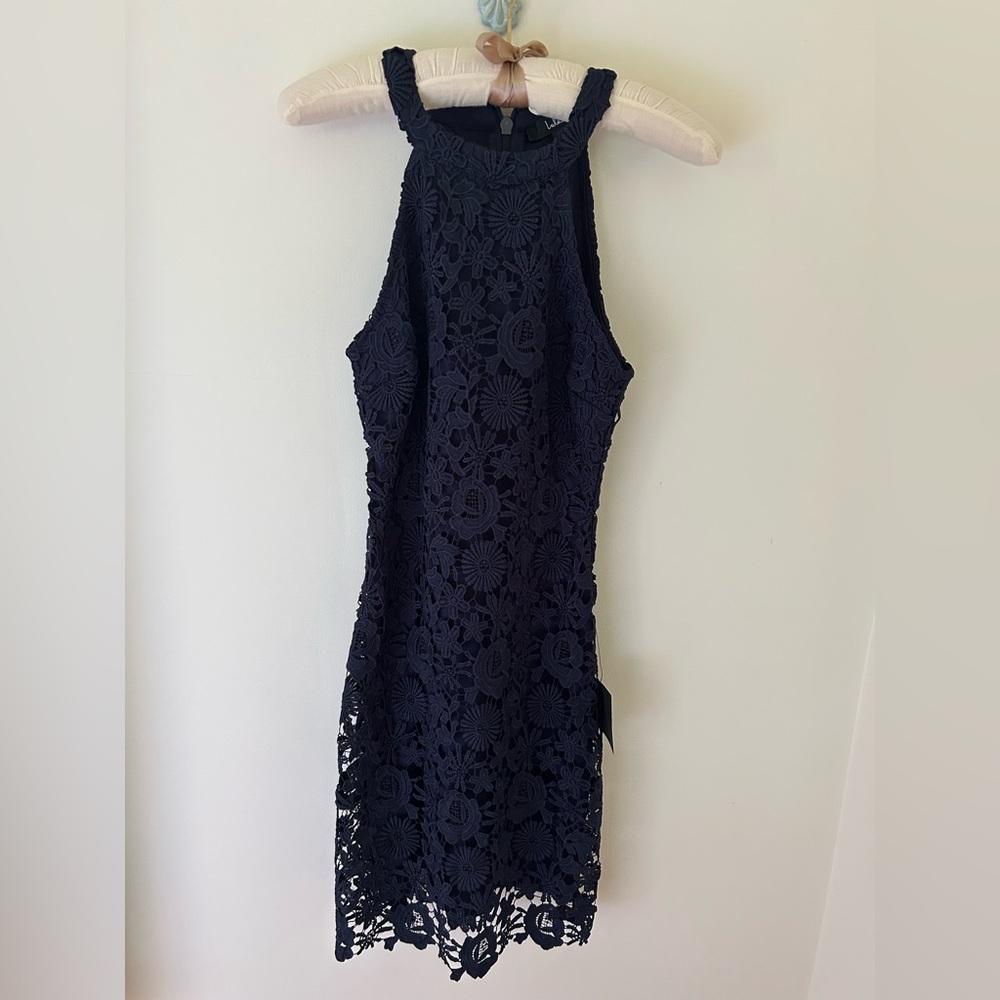 Lulus “Love Poem” Navy Lace/Crochet Dress
Size: XS
NWT